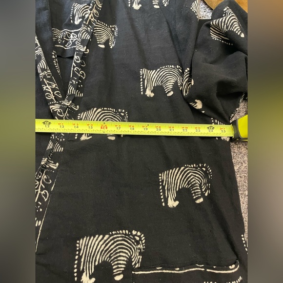 Vintage Boho Mudcloth Robe Poncho Kimono Safari Zebra Black Heavyweight Cotton L - Picture 7 of 8